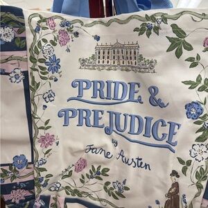 Pride & Prejudice Floral Canvas Tote - Blue, Pink & Cream